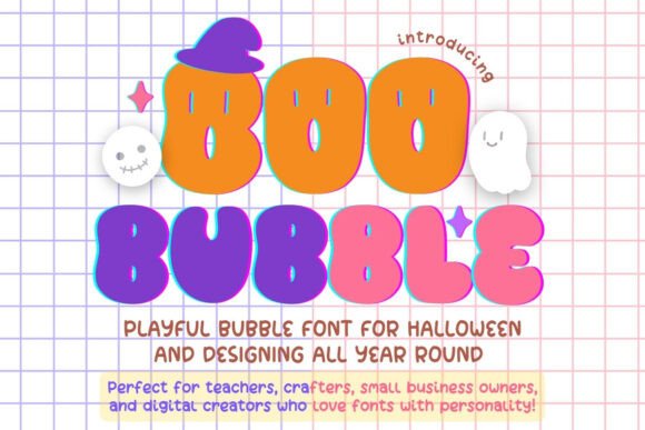45 Chunky Halloween Fonts for Cricut and Canva Projects 17 Boo Bubble font showcasing playful, chunky letters with Halloween-themed graphics.