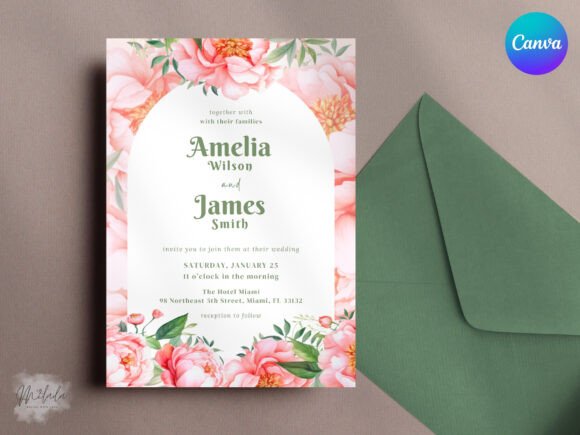 Garden Party Invite Template: 28 Beautiful Floral Designs 6 Floral wedding invitation featuring pink peonies and green accents.