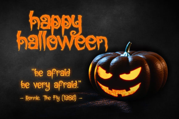 28 Halloween Fonts for Stickers & Labels That Print Clearly 25 Halloween pumpkin with glowing eyes and text saying 'happy halloween' and a quote.