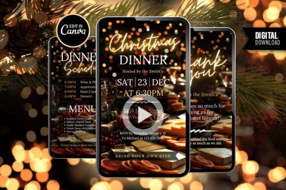 Christmas Party Invitation Templates: 35 Festive Picks 35 Editable Christmas dinner invitation template with festive design and RSVP details.