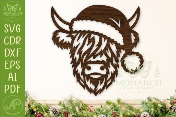 24 Highland Cow Laser Cut Files for Etsy Sellers 24 Highland cow laser cut files featuring a single-layer Santa hat design for Christmas signs