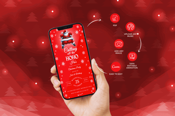 Christmas Party Invitation Templates: 35 Festive Picks 24 Editable Christmas party invitation template on a mobile phone with festive design elements.