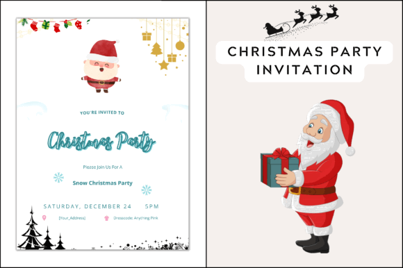Christmas Party Invitation Templates: 35 Festive Picks 21 Festive Christmas party invitation featuring Santa Claus and holiday decorations.