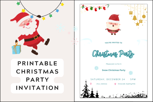Christmas Party Invitation Templates: 35 Festive Picks 20 Printable Christmas party invitation featuring Santa and festive decorations.