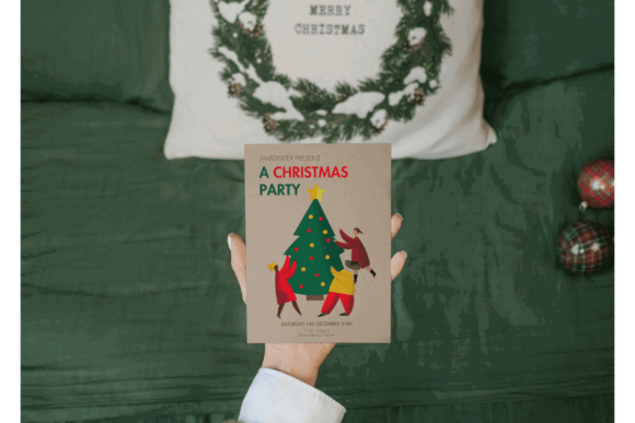 Christmas Party Invitation Templates: 35 Festive Picks 5 Festive Christmas party invitation featuring a tree and dancing figures.