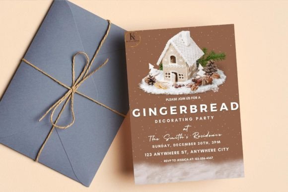 Christmas Party Invitation Templates: 35 Festive Picks 3 Gingerbread decorating party invitation with a snowy house design.
