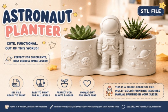 Cute Astronaut Double Planter — 3D printed planters Cute Astronaut Double Planter for 3D printed planters