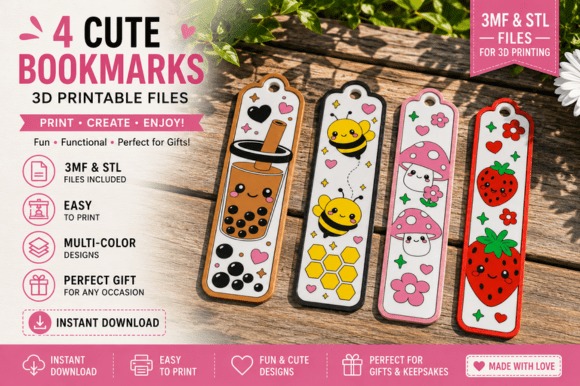 Cute 3D Printable Bookmarks — DIY 3D printed gifts DIY 3D printed gifts featuring cute bookmarks in various designs.