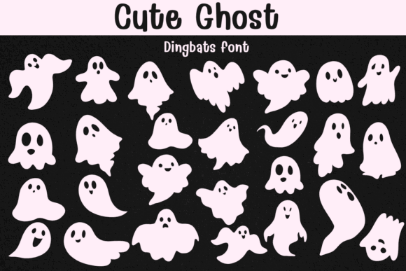 Spooky Font Alphabet: 33 Best Halloween Styles for 2026 26 Collection of cute ghost dingbats in various playful poses.