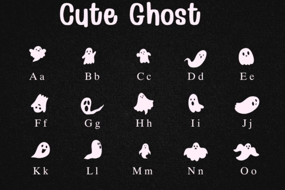 Spooky Font Alphabet: 33 Best Halloween Styles for 2026 27 Cute Ghost font alphabet featuring playful ghost illustrations for Halloween designs.