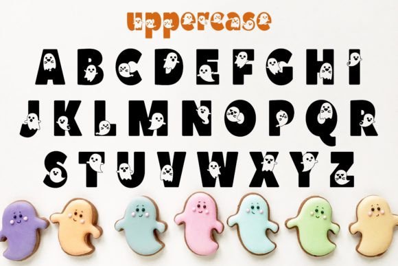 Halloween Bubble Letter Fonts: 27 Cute Spooky Picks 32 Uppercase Halloween bubble letters with ghost designs above colorful ghost-shaped cookies.