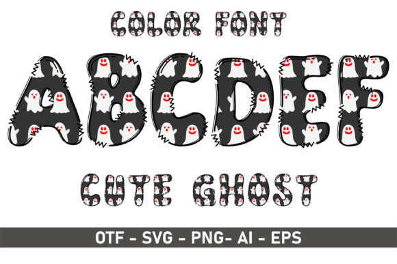 Spooky Font Alphabet: 33 Best Halloween Styles for 2026 25 Colorful font displaying the alphabet with cute ghost designs.