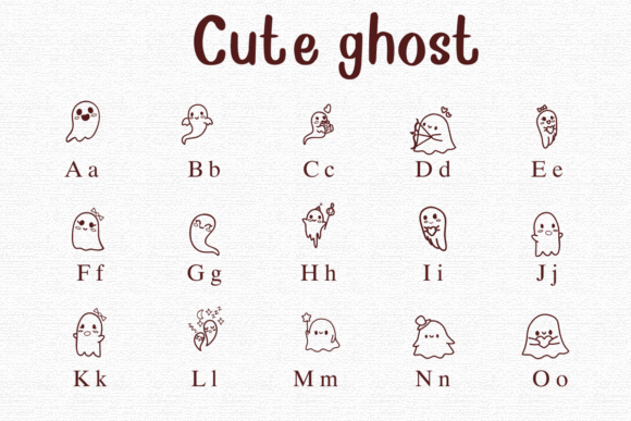 Spooky Font Alphabet: 33 Best Halloween Styles for 2026 20 Cute ghost font alphabet with playful ghost illustrations for Halloween designs.