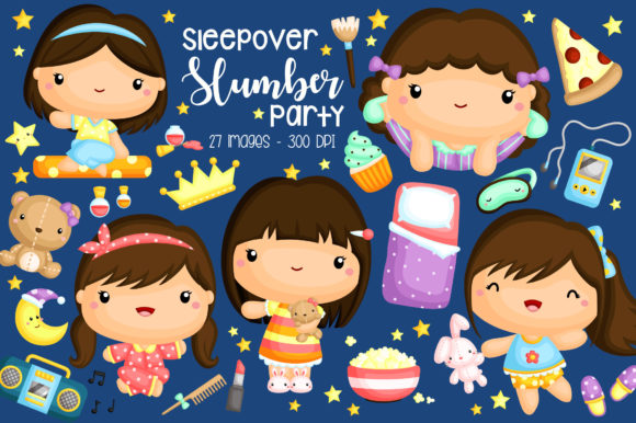 Pajama Party Invite Template: 25 Cozy Designs You’ll Love 22 Colorful clipart of kids at a slumber party with pillows, snacks, and playful elements.