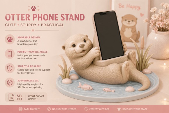 Otter Phone Stand STL Model — DIY 3D printed gifts Cute otter phone stand for DIY 3D printed gifts