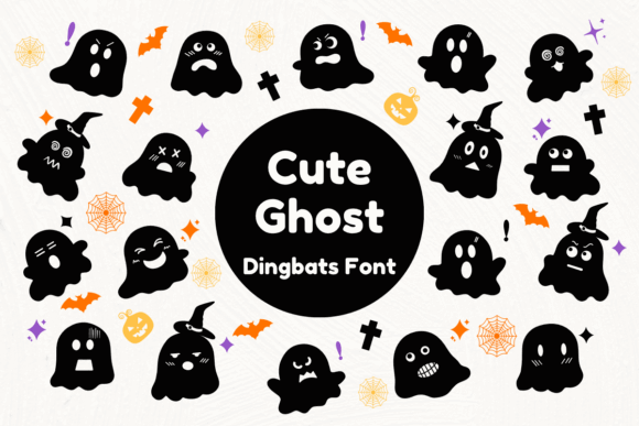 Spooky Font Alphabet: 33 Best Halloween Styles for 2026 29 Cute Ghost dingbats font featuring various ghost illustrations and Halloween icons.