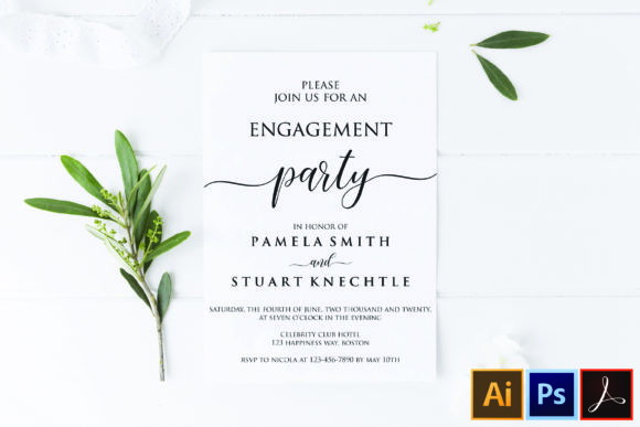 Engagement Party Invite Template: 26 Elegant Picks 16 Elegant engagement party invitation with floral accents and modern typography.
