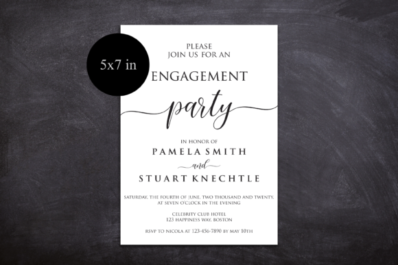 Engagement Party Invite Template: 26 Elegant Picks 17 Elegant engagement party invitation template with calligraphy text on a chalkboard background.