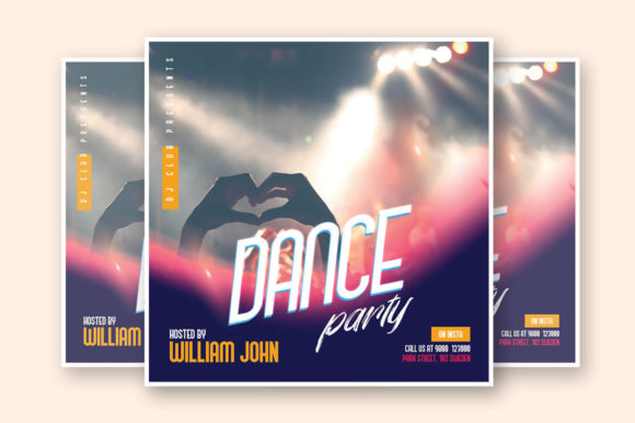 25 Disco Party Invitation Templates for a Sparkling Night 9 Colorful dance party flyer with bold text and heart shape hands in the background.