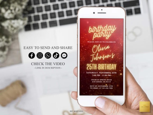 40 Editable Birthday Party Invite Template Ideas for Every 42 Editable birthday party invite template displayed on a smartphone with festive design.