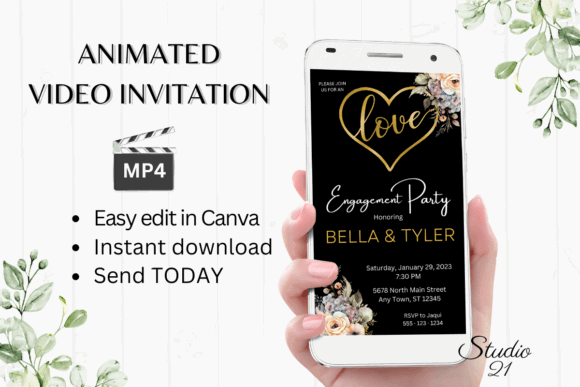 Engagement Party Invite Template: 26 Elegant Picks 28 Animated engagement party invitation template featuring floral design and editable details.