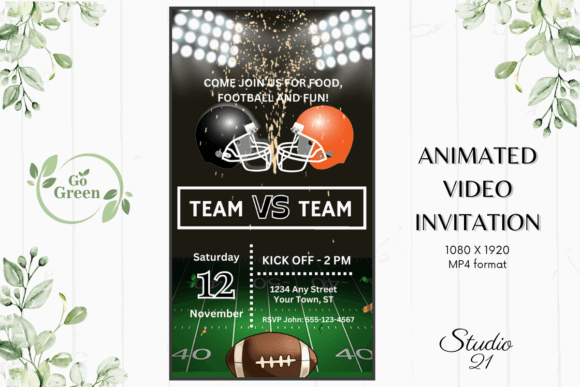 Football Party Invitation Templates: 12 Winning Game-Day Picks 7 Animated football invitation with game details and graphics of helmets and a football.