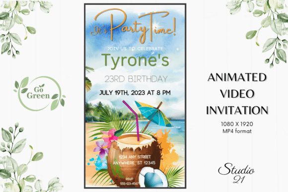 29 Bright Summer Party Invite Templates for Sunny Celebrations 19 Animated summer birthday invitation with beach theme and coconut drink.
