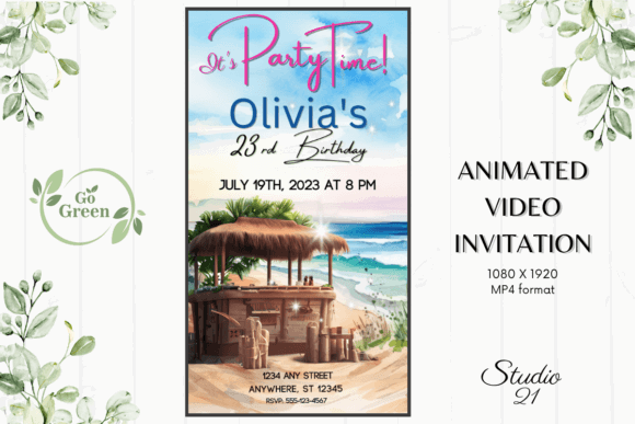 29 Bright Summer Party Invite Templates for Sunny Celebrations 17 Colorful animated birthday invitation featuring a beach scene and festive text.