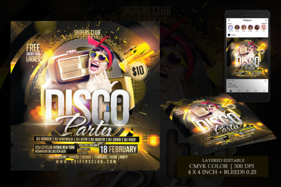 25 Disco Party Invitation Templates for a Sparkling Night 15 Colorful disco party flyer featuring a DJ and vibrant design elements.
