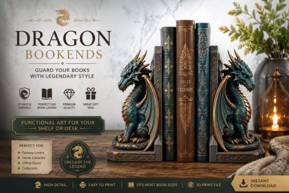 Dragon Bookends STL — 3D printed gift 3D printed gift of dragon bookends for fantasy readers and collectors