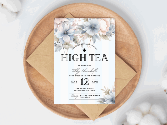 30 Charming Tea Party Invitation Templates for Elegant Celebrations 6 Elegant high tea invitation with floral design and RSVP details.