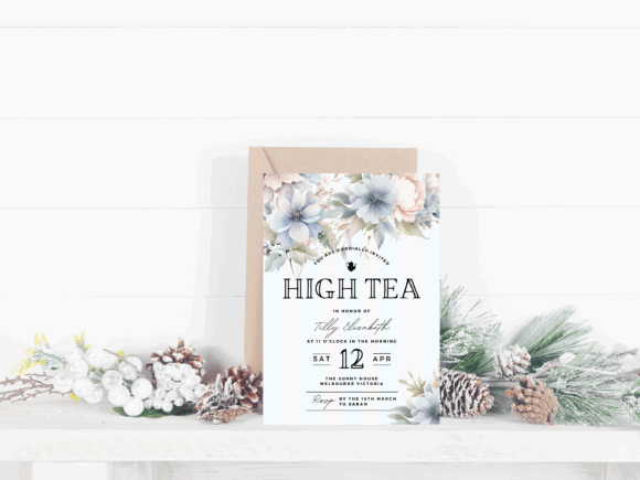 30 Charming Tea Party Invitation Templates for Elegant Celebrations 5 Elegant high tea invitation with floral design and event details.