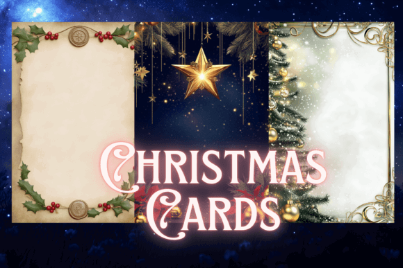 Christmas Party Invitation Templates: 35 Festive Picks 31 Three festive Christmas card designs with holly, a star, and a Christmas tree.