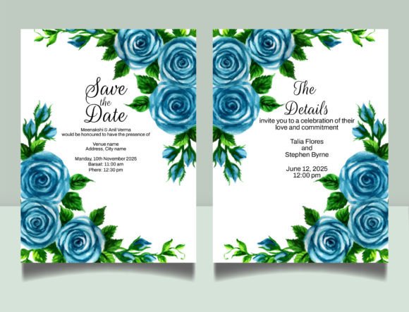 Engagement Party Invite Template: 26 Elegant Picks 23 Elegant engagement party invitation with blue roses and details about the event.
