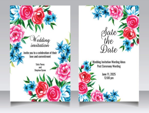 Engagement Party Invite Template: 26 Elegant Picks 25 Floral wedding invitation design featuring pink and blue flowers with elegant typography.