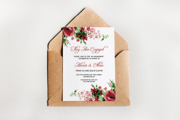 Engagement Party Invite Template: 26 Elegant Picks 11 Elegant engagement party invitation with floral design and envelope.