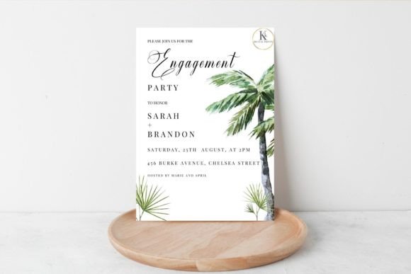 Engagement Party Invite Template: 26 Elegant Picks 8 Elegant engagement party invitation featuring palm leaves and modern typography.