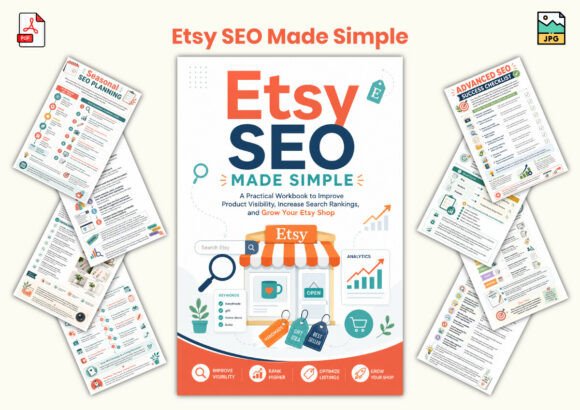 10 Best Etsy Shop Marketing Planner Templates for Growth 11 Etsy SEO Made Simple workbook cover with SEO tips and strategies for Etsy sellers. — Etsy shop marketing planner templates