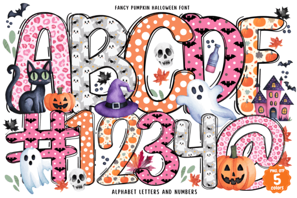 Spooky Font Alphabet: 33 Best Halloween Styles for 2026 51 Colorful Halloween-themed alphabet with pumpkins, ghosts, and a cat.