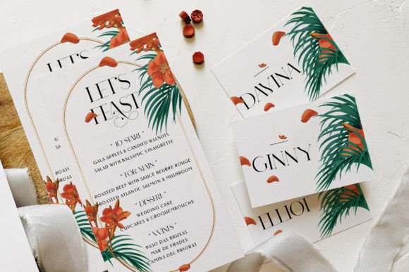 Garden Party Invite Template: 28 Beautiful Floral Designs 34 Tropical garden party invitation with floral designs and place cards.