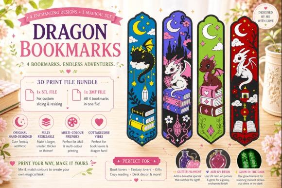 Amazing DIY 3D Printed Gifts: 11 Creative Ideas Anyone Can Make 23 DIY 3D printed gifts featuring dragon bookmarks in various designs.