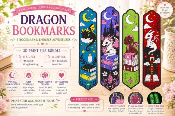 DIY 3D Printed Dragon Bookmarks — DIY 3D printed gifts DIY 3D printed gifts featuring dragon bookmarks in various designs.