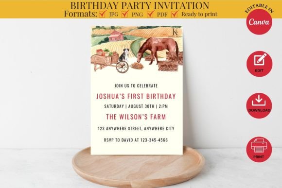 40 Editable Birthday Party Invite Template Ideas for Every 14 Editable birthday party invite template featuring a farm theme for a first birthday celebration.