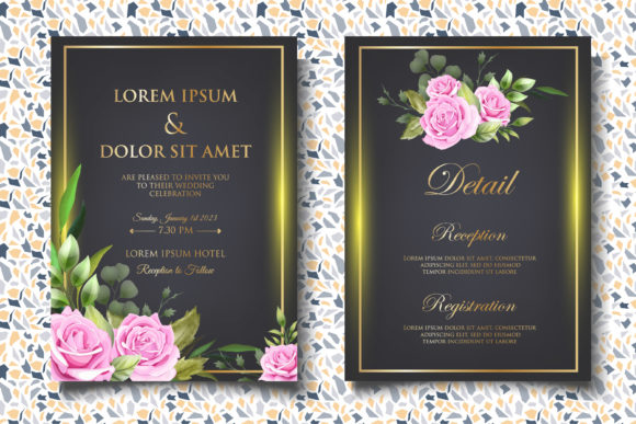 Garden Party Invite Template: 28 Beautiful Floral Designs 24 Elegant garden party invitation with pink roses and green leaves on a dark background.
