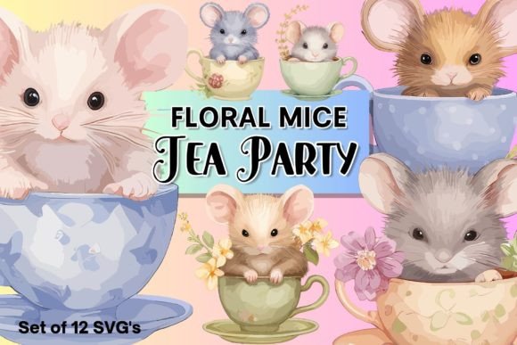 30 Charming Tea Party Invitation Templates for Elegant Celebrations 33 Cute mice in teacups at a floral tea party.