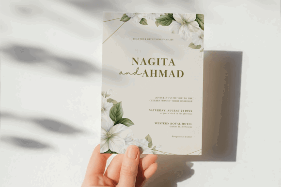 Garden Party Invite Template: 28 Beautiful Floral Designs 21 Elegant floral wedding invitation featuring white flowers and gold accents.