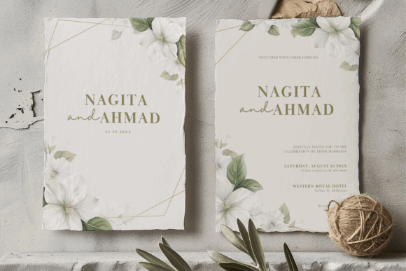 Garden Party Invite Template: 28 Beautiful Floral Designs 22 Elegant floral wedding invitation featuring white flowers and gold accents.