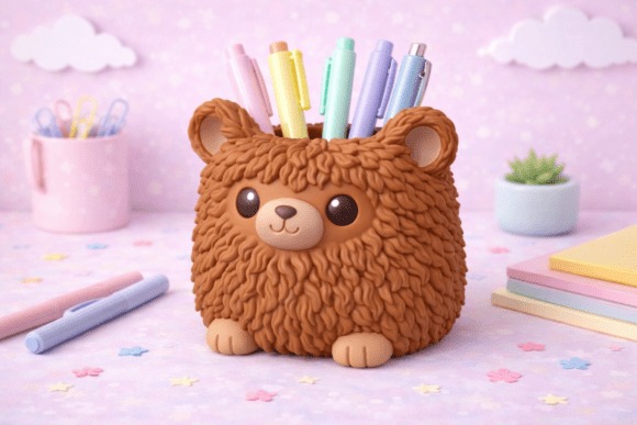 Fluffy Bear Pen Holder Fluffy bear pen holder with colorful pens