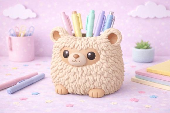 Fluffy Bear Pen Holder — 3D printed gift Fluffy bear pen holder for 3D printed gift
