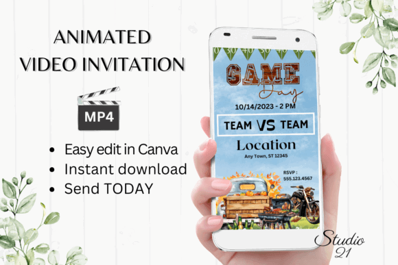 Football Party Invitation Templates: 12 Winning Game-Day Picks 6 Animated football game invitation on a smartphone with editable details.